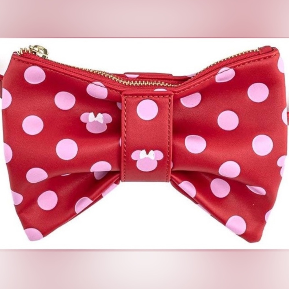 Loungefly Minnie Mouse Bow Small Pouch Red Pink Polka Dot